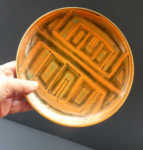1960s POOLE Shallow Dish or Bowl. Fantastic Abstract Design with Studio Pottery Stamp on Base