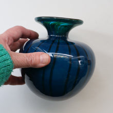 Load image into Gallery viewer, Early 1970s Signed Mdina Glass Vase (Ming Pattern). Unusual colours &amp; nice squat shape with flared trumpet neck
