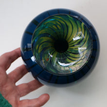 Load image into Gallery viewer, Early 1970s Signed Mdina Glass Vase (Ming Pattern). Unusual colours &amp; nice squat shape with flared trumpet neck
