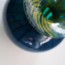 Load image into Gallery viewer, Early 1970s Signed Mdina Glass Vase (Ming Pattern). Unusual colours &amp; nice squat shape with flared trumpet neck
