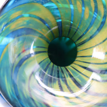 Load image into Gallery viewer, Early 1970s Signed Mdina Glass Vase (Ming Pattern). Unusual colours &amp; nice squat shape with flared trumpet neck
