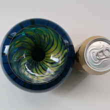 Load image into Gallery viewer, Early 1970s Signed Mdina Glass Vase (Ming Pattern). Unusual colours &amp; nice squat shape with flared trumpet neck
