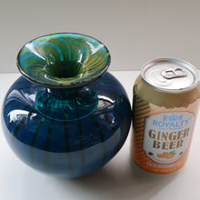 Load image into Gallery viewer, Early 1970s Signed Mdina Glass Vase (Ming Pattern). Unusual colours &amp; nice squat shape with flared trumpet neck
