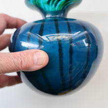 Load image into Gallery viewer, Early 1970s Signed Mdina Glass Vase (Ming Pattern). Unusual colours &amp; nice squat shape with flared trumpet neck
