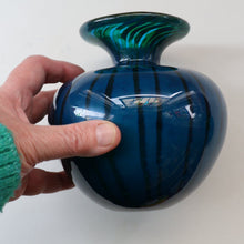 Load image into Gallery viewer, Early 1970s Signed Mdina Glass Vase (Ming Pattern). Unusual colours &amp; nice squat shape with flared trumpet neck
