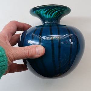 Early 1970s Signed Mdina Glass Vase (Ming Pattern). Unusual colours & nice squat shape with flared trumpet neck