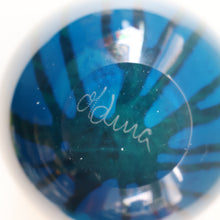 Load image into Gallery viewer, Early 1970s Signed Mdina Glass Vase (Ming Pattern). Unusual colours &amp; nice squat shape with flared trumpet neck
