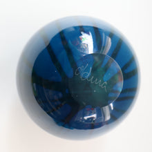 Load image into Gallery viewer, Early 1970s Signed Mdina Glass Vase (Ming Pattern). Unusual colours &amp; nice squat shape with flared trumpet neck
