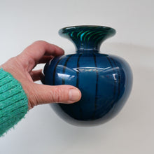 Load image into Gallery viewer, Early 1970s Signed Mdina Glass Vase (Ming Pattern). Unusual colours &amp; nice squat shape with flared trumpet neck
