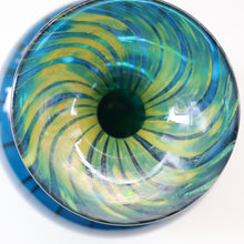 Load image into Gallery viewer, Early 1970s Signed Mdina Glass Vase (Ming Pattern). Unusual colours &amp; nice squat shape with flared trumpet neck
