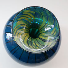 Load image into Gallery viewer, Early 1970s Signed Mdina Glass Vase (Ming Pattern). Unusual colours &amp; nice squat shape with flared trumpet neck
