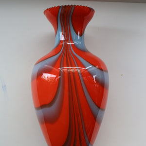 Large Bulbous Italian V.B Opaline ZEBRA Stripe Glass Vase. 13 1/4 inches in height 