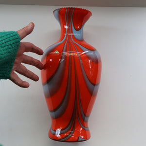 Large Bulbous Italian V.B Opaline ZEBRA Stripe Glass Vase. 13 1/4 inches in height 