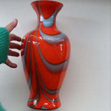 Load image into Gallery viewer, Large Bulbous Italian V.B Opaline ZEBRA Stripe Glass Vase. 13 1/4 inches in height 

