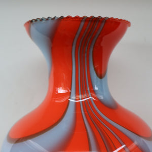 Large Bulbous Italian V.B Opaline ZEBRA Stripe Glass Vase. 13 1/4 inches in height 