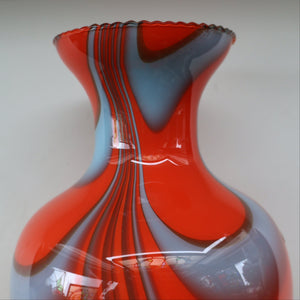 Large Bulbous Italian V.B Opaline ZEBRA Stripe Glass Vase. 13 1/4 inches in height 