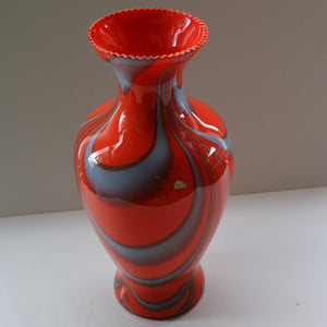 Large Bulbous Italian V.B Opaline ZEBRA Stripe Glass Vase. 13 1/4 inches in height 