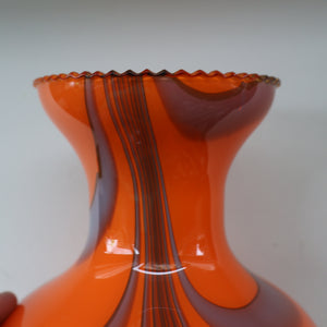 Large Bulbous Italian V.B Opaline ZEBRA Stripe Glass Vase. 13 1/4 inches in height