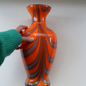 Large Bulbous Italian V.B Opaline ZEBRA Stripe Glass Vase. 13 1/4 inches in height