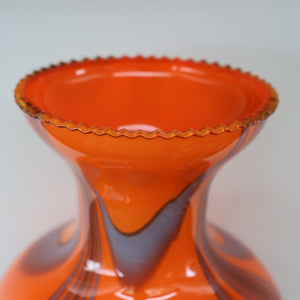 Large Bulbous Italian V.B Opaline ZEBRA Stripe Glass Vase. 13 1/4 inches in height
