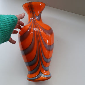 Large Bulbous Italian V.B Opaline ZEBRA Stripe Glass Vase. 13 1/4 inches in height