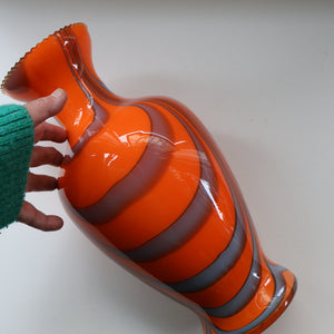 Large Bulbous Italian V.B Opaline ZEBRA Stripe Glass Vase. 13 1/4 inches in height