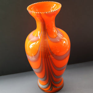 Large Bulbous Italian V.B Opaline ZEBRA Stripe Glass Vase. 13 1/4 inches in height