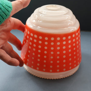 Vintage 1960s Glass Lamp Shade. White Glass with Printed Red Polka Dot Pattern