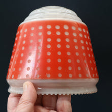 Load image into Gallery viewer, Vintage 1960s Glass Lamp Shade. White Glass with Printed Red Polka Dot Pattern
