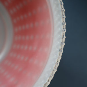 Vintage 1960s Glass Lamp Shade. White Glass with Printed Red Polka Dot Pattern