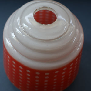 Vintage 1960s Glass Lamp Shade. White Glass with Printed Red Polka Dot Pattern