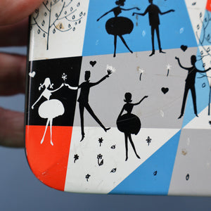 Pretty 1960s Vintage Sweetie Tin by Edward Sharp & Son, Kent. Decorated with Silhouettes of Couples Dancing