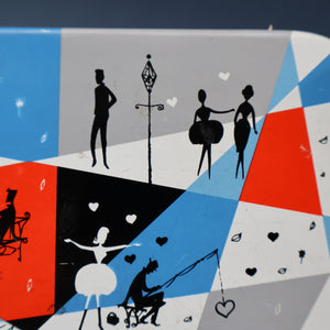 Pretty 1960s Vintage Sweetie Tin by Edward Sharp & Son, Kent. Decorated with Silhouettes of Couples Dancing