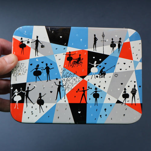 Pretty 1960s Vintage Sweetie Tin by Edward Sharp & Son, Kent. Decorated with Silhouettes of Couples Dancing