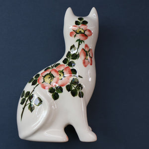 SCOTTISH POTTERY. Collectable GRISELDA HILL POTTERY (Wemyss Ware). Cat with Wild Roses Decoration