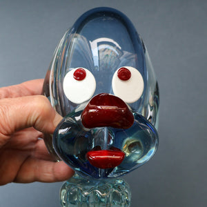 Vintage 1960s MURANO Glass Comical Dog with Large Head with Large Applied Eyes, Red Nose and Wee Sticky Out Tongue