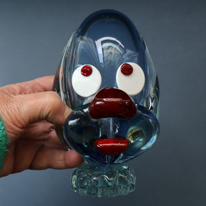 Vintage 1960s MURANO Glass Comical Dog with Large Head with Large Applied Eyes, Red Nose and Wee Sticky Out Tongue