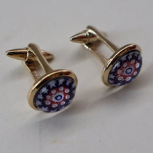 Load image into Gallery viewer, Pair of Vintage Gold-Tone Cufflinks. Each set with Millefiori Glass Cane Embellishment. Perfect Condition
