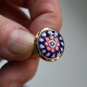 Pair of Vintage Gold-Tone Cufflinks. Each set with Millefiori Glass Cane Embellishment. Perfect Condition