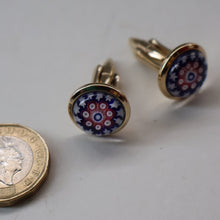 Load image into Gallery viewer, Pair of Vintage Gold-Tone Cufflinks. Each set with Millefiori Glass Cane Embellishment. Perfect Condition
