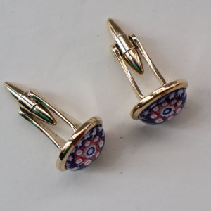 Pair of Vintage Gold-Tone Cufflinks. Each set with Millefiori Glass Cane Embellishment. Perfect Condition