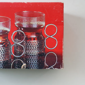 FINLAND. Pair of Ittala TASIKKA Mid-Century Glasses with Silver Tone Holders. Designed by Timo Sarpaneva
