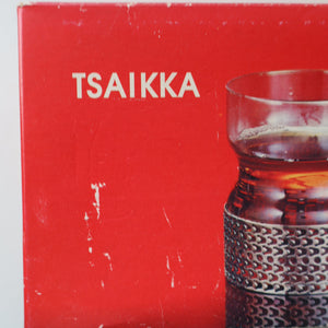 FINLAND. Pair of Ittala TASIKKA Mid-Century Glasses with Silver Tone Holders. Designed by Timo Sarpaneva