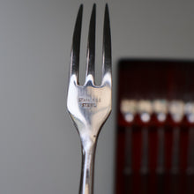 Load image into Gallery viewer, Vintage 1960s Hankyu JAPANESE Cutlery. Stainless Steel Very Long Forks with Teak Handles. Original Retail Box
