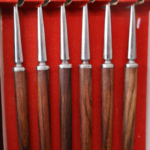 Vintage 1960s Hankyu JAPANESE Cutlery. Stainless Steel Very Long Forks with Teak Handles. Original Retail Box