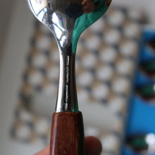 Load image into Gallery viewer, Vintage 1960s GLOSSWOOD Cutlery. Stainless Steel Dessert Spoons with Teak Effect Handles. Original Retail Box
