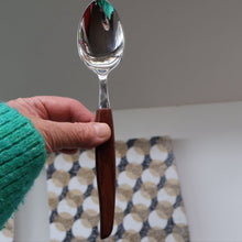 Load image into Gallery viewer, Vintage 1960s GLOSSWOOD Cutlery. Stainless Steel Dessert Spoons with Teak Effect Handles. Original Retail Box
