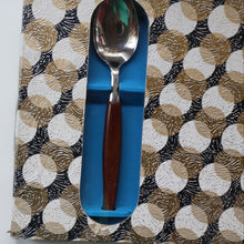 Load image into Gallery viewer, Vintage 1960s GLOSSWOOD Cutlery. Stainless Steel Dessert Spoons with Teak Effect Handles. Original Retail Box

