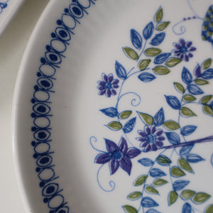 THREE PIECES of Vintage Norwegian Ceramics by Figgjo Flint: Lotte Design. Large Oblong Dish and Two Side Plates