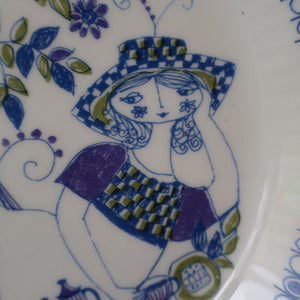 THREE PIECES of Vintage Norwegian Ceramics by Figgjo Flint: Lotte Design. Large Oblong Dish and Two Side Plates